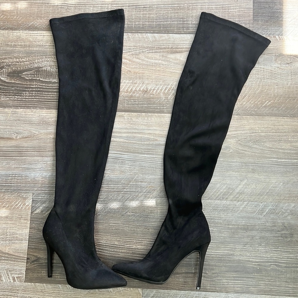 Black Thigh High Stiletto Boots